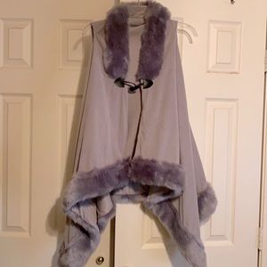 Gray faux fur trimmed wrap